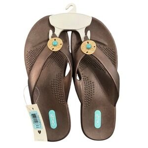 NWT Oka b Koko Flip Flops Antique Copper Turquoise Gem Embellished Women's L
